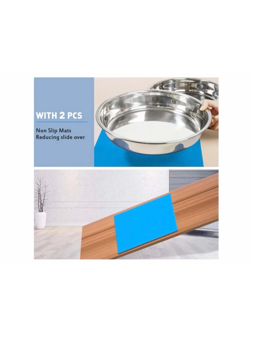 NEW Shallow Dog Food Bowls Non Slip Food Grade Stainless Steel Large Dogs 8 Cups
